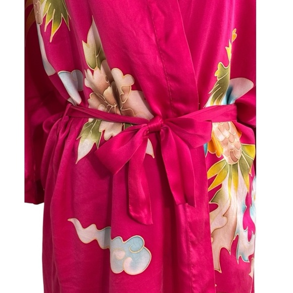 100% Silk Robe & Slip Dress Pink Bird Floral Luxury Shusimai Japan Silky S M Set - Picture 6 of 10